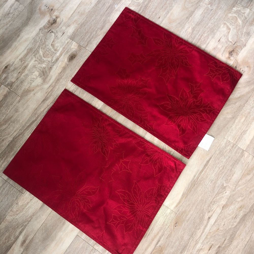 Red poinsettia flower rectangle placemats